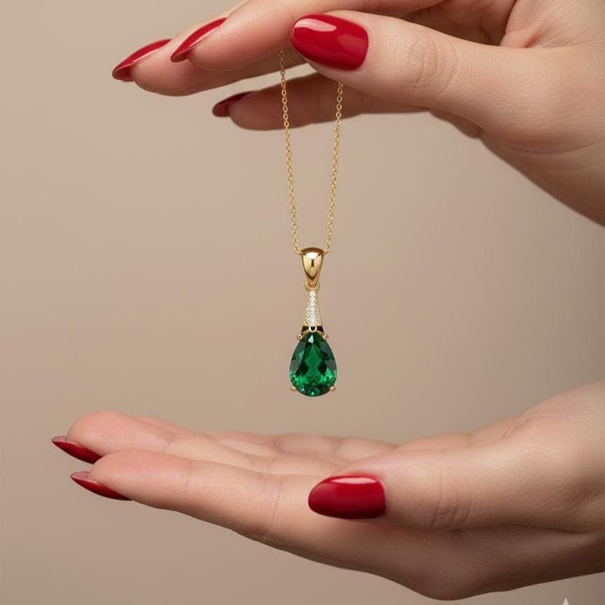 Emerald Gold Vermeil Necklace  - May Birthstone Jewelry