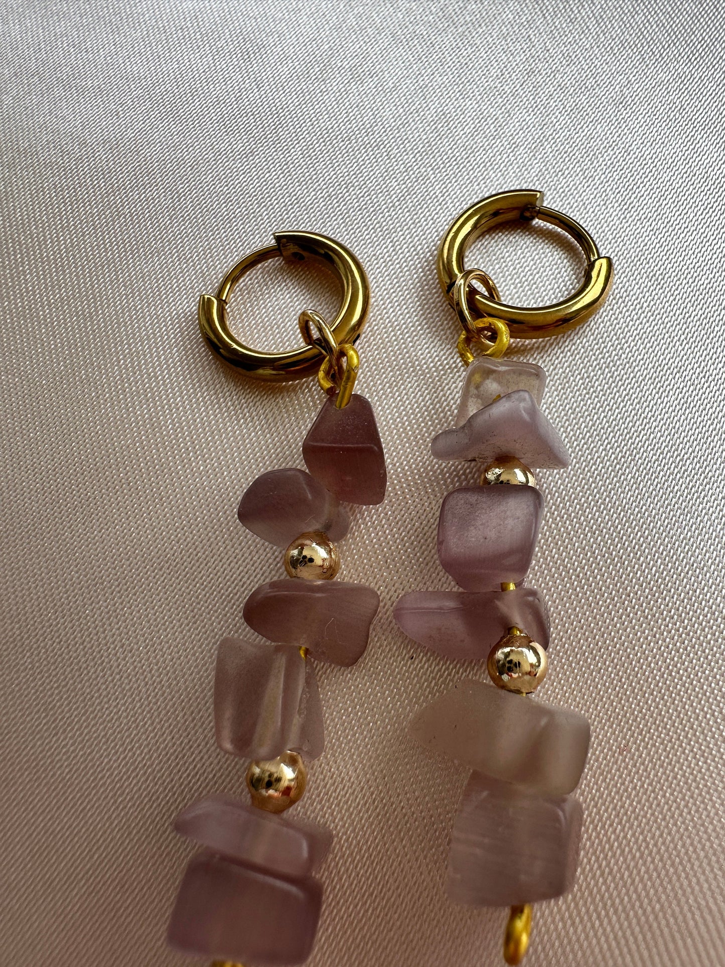 Morganite Gemstone Earrings: Gold Hoops