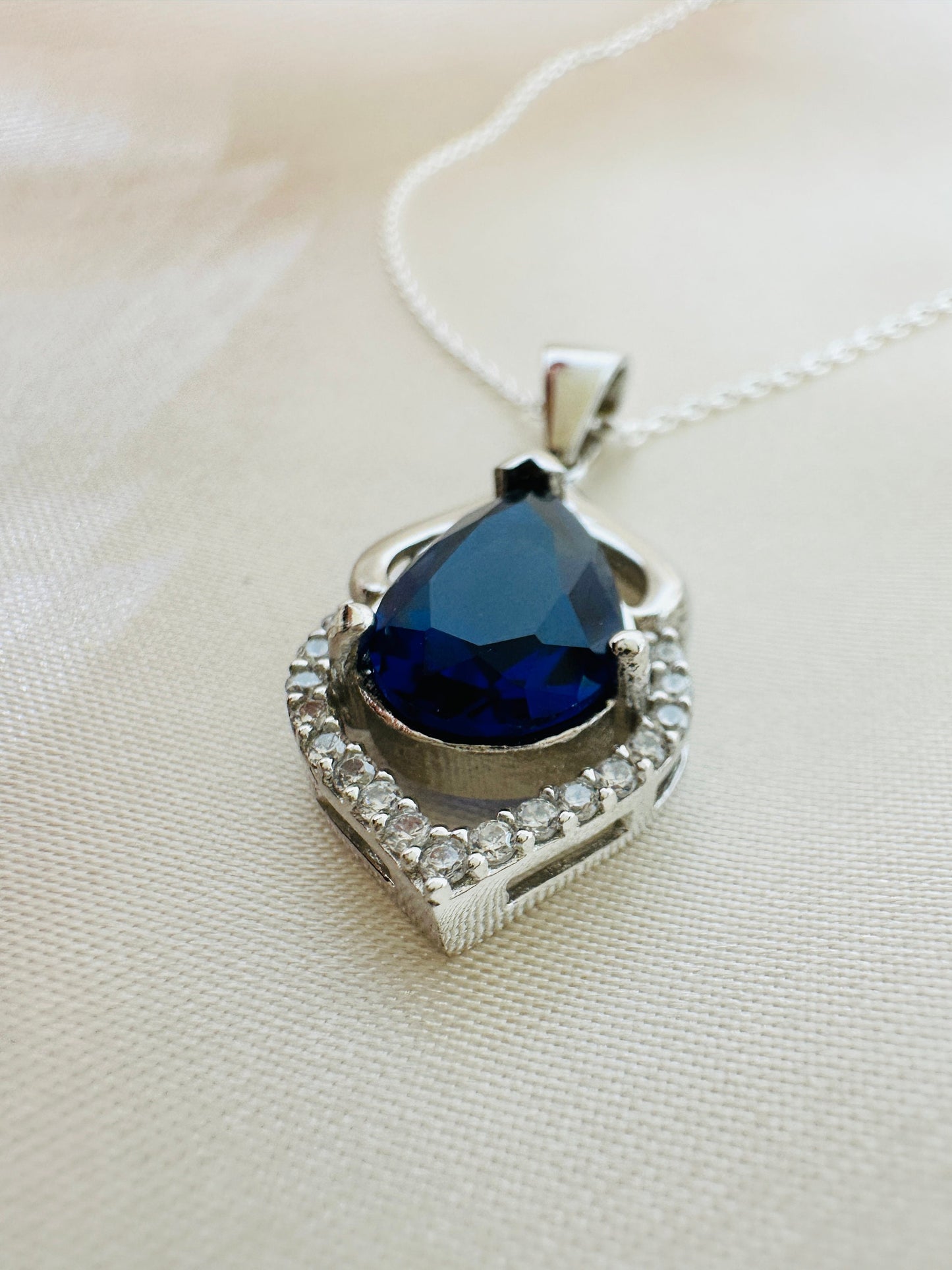 Royal Blue Sapphire Pendant in Sterling Silver - September Birthstone Necklace