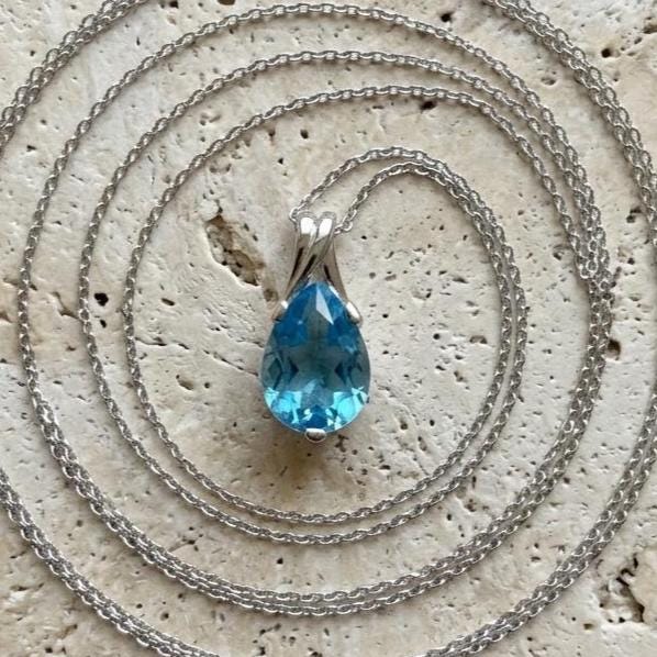 Dainty Aquamarine Necklace - March Birthstone Pendant-Gift For Her