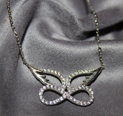 Angel Wing Infinity Necklace - Stunning Sterling Silver Eternity Pendant -