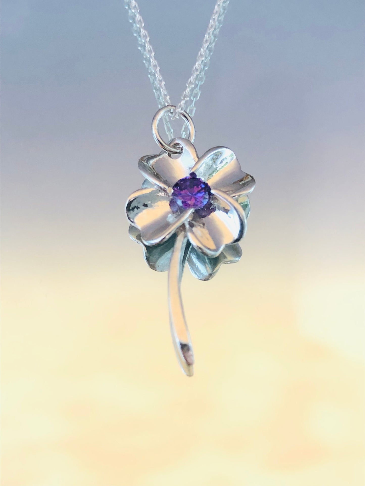 Amethyst Floral Pendant - Sterling Silver Nature Necklace-February Birthstone Jewelry Gift