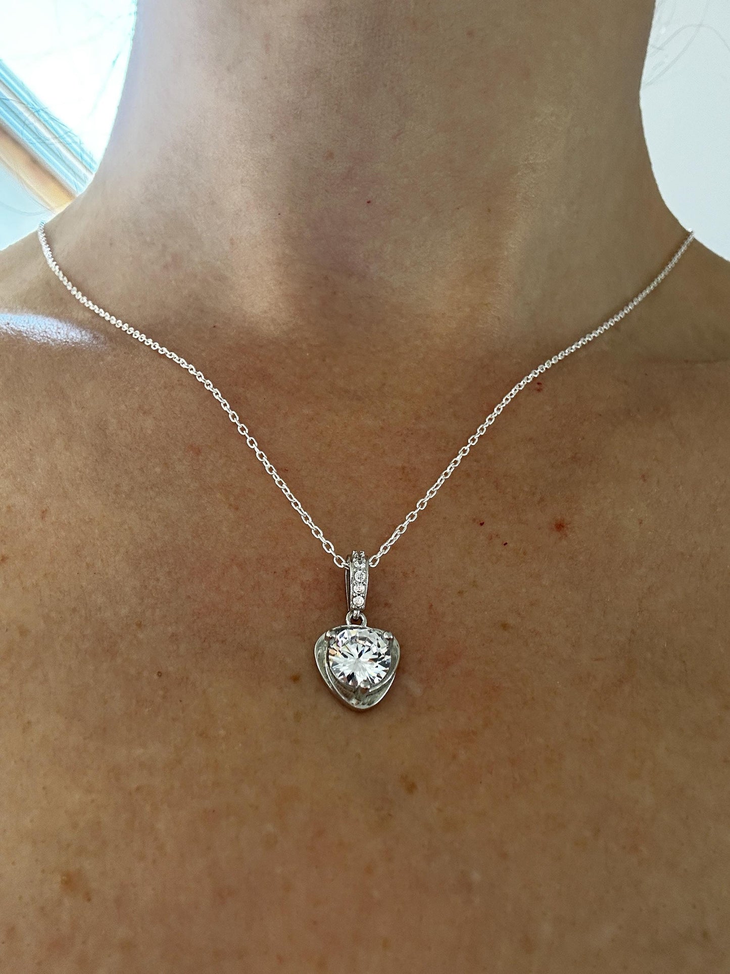 Minimalist Sterling Silver Heart Necklace & Earrings Set -
