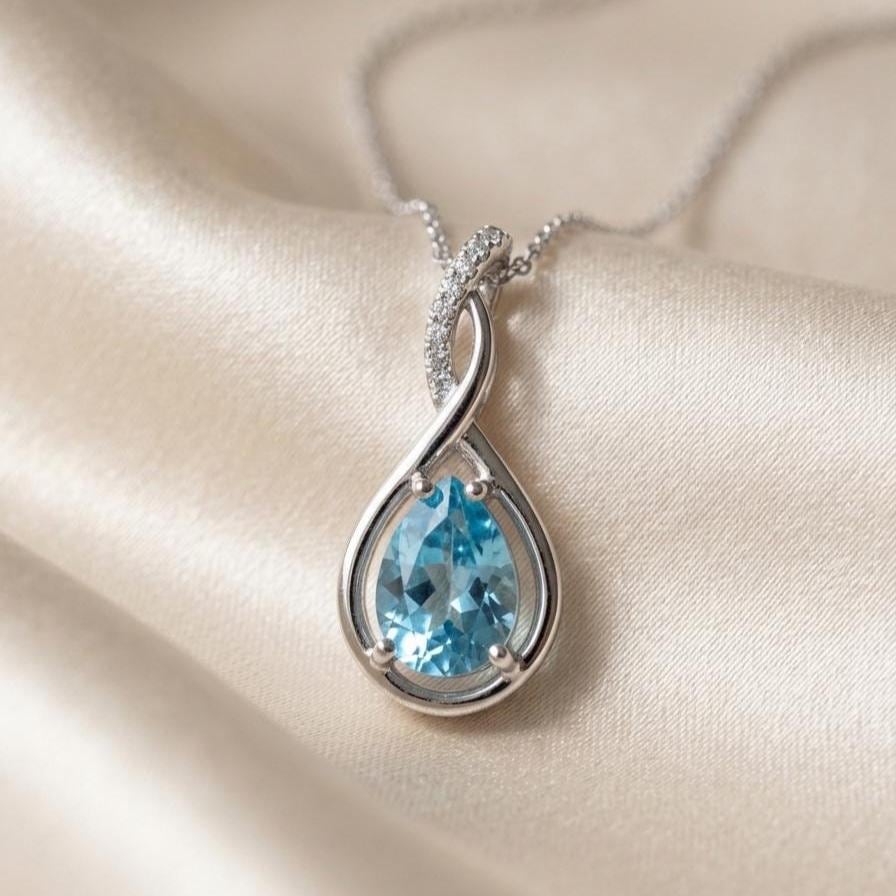 Aquamarine Infinity Necklace -March Birthstone Pendant - Gift For Her