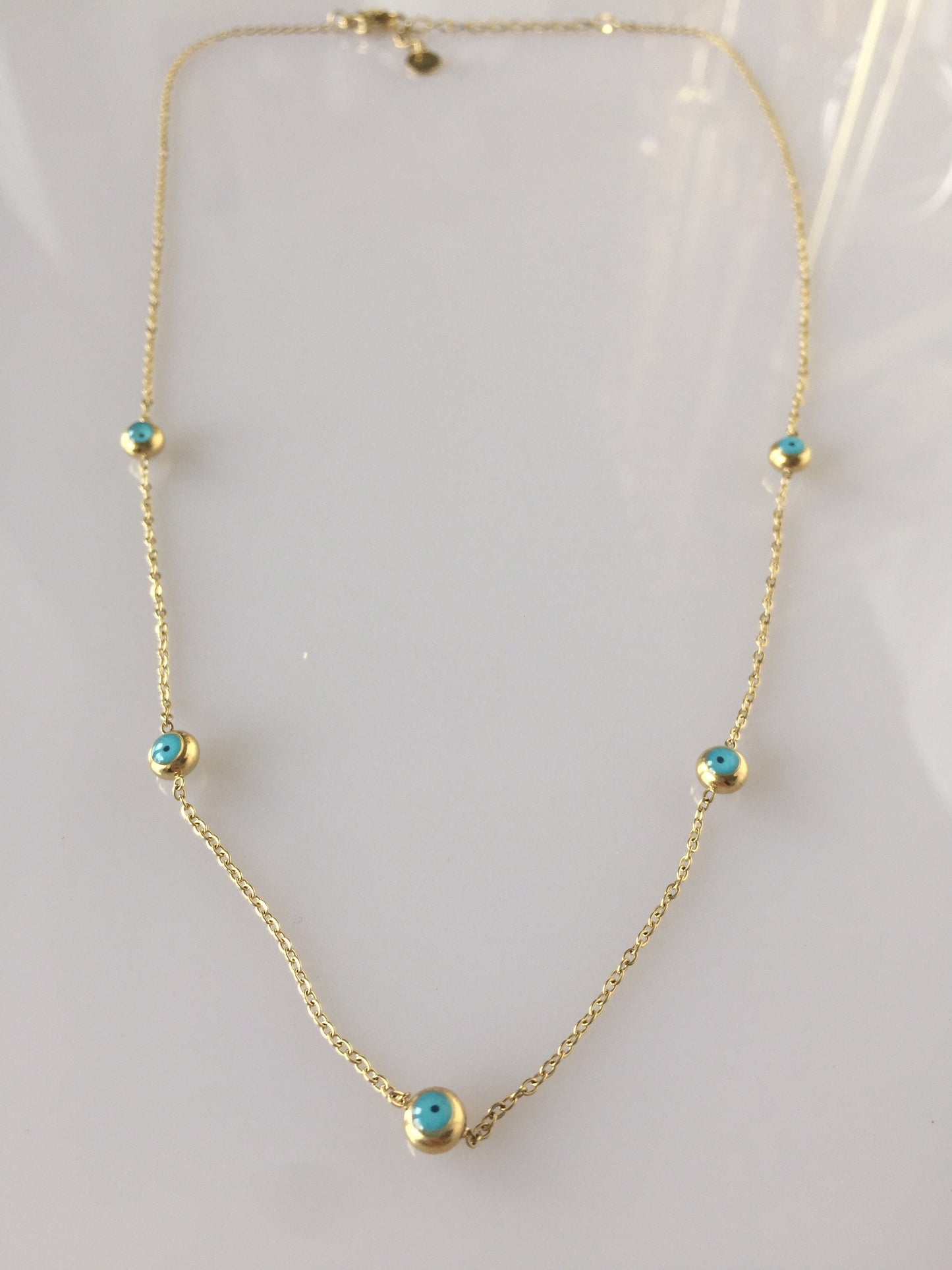 Minimalist Gold Evil Eye Necklace: 18Ct PVD Plated Stainless Steel