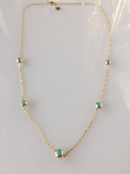 Minimalist Gold Evil Eye Necklace: 18Ct PVD Plated Stainless Steel