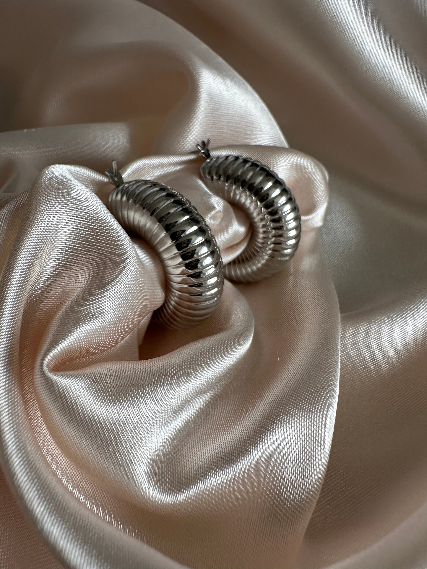 Silver Chiara Thick Hoop Earrings: Upcycled Brass