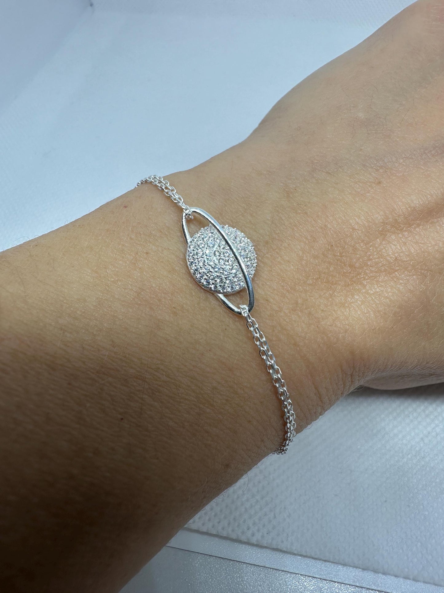 Celestial Planet Sterling Silver Bracelet - Handmade Zircon Jewelry