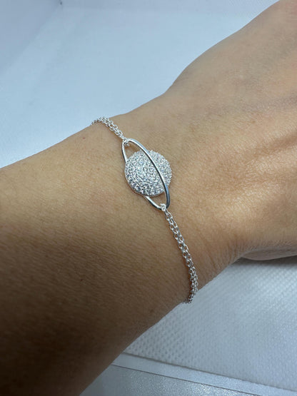 Celestial Planet Sterling Silver Bracelet - Handmade Zircon Jewelry