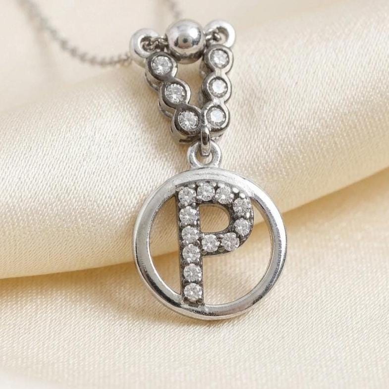 Sterling Silver P Letter Necklace - Custom Zircon Initial Jewelry for Her
