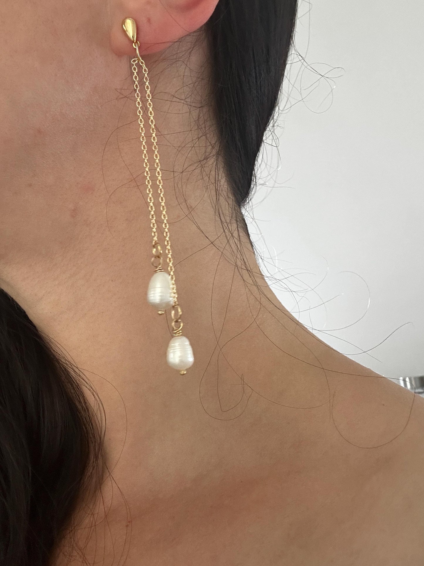 Handmade Pearl Drop Earrings: Gold Stainless Steel Hoops
