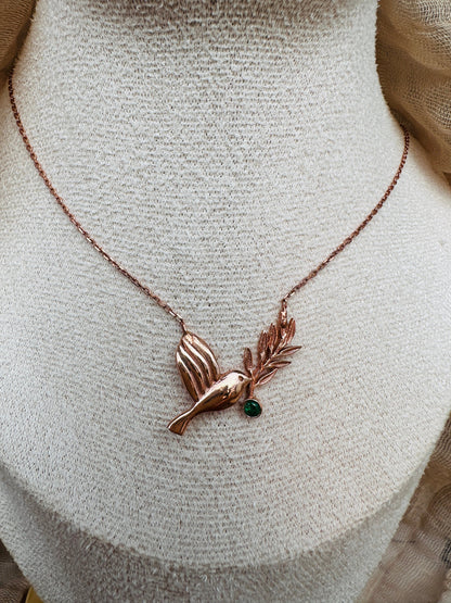 Charming Emerald Bird Necklace in Rose Gold Vermeil Jewelry - Perfect