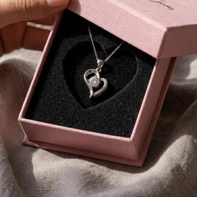Dainty Silver Necklace with Zircon Heart Pendant - Sparkling Gift for Her