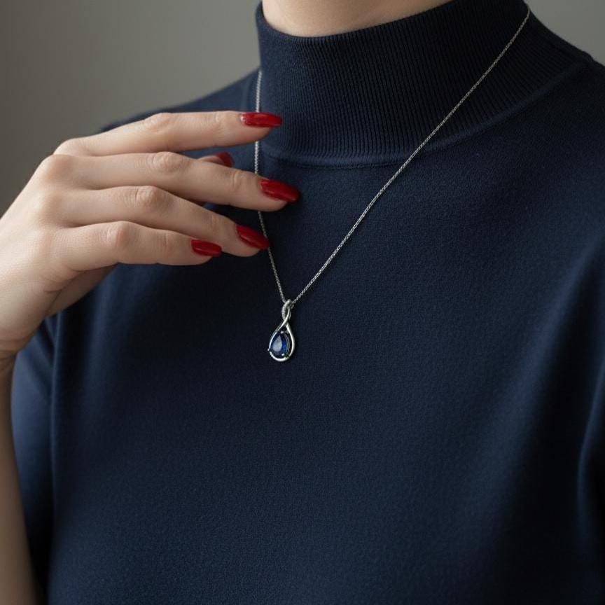 Royal Blue Sapphire Infinity Necklace -September Birthstone Pendant-925 Sterling Silver