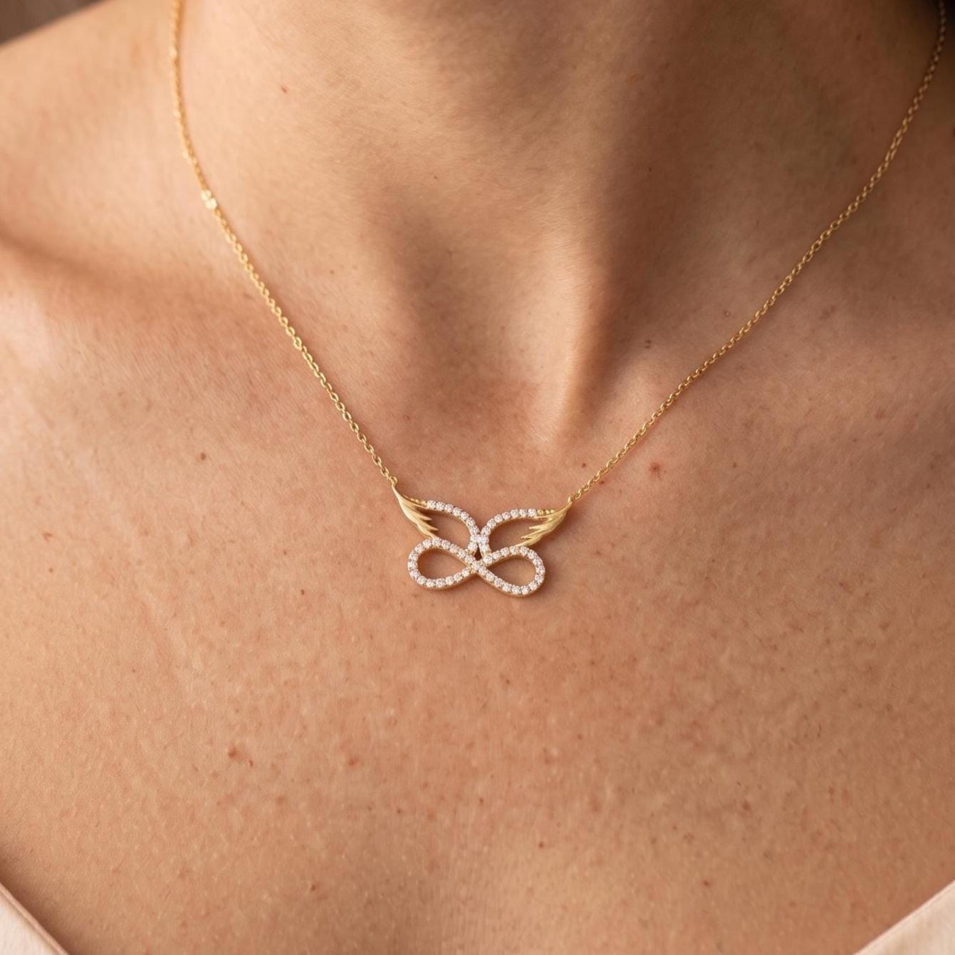 Angel Wing Infinity Necklace – Gold Vermeil on Sterling Silver with Zircon