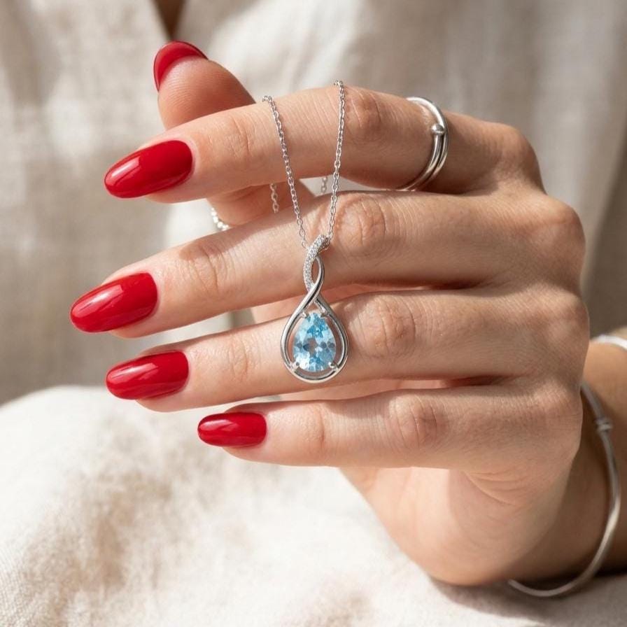 Aquamarine Infinity Necklace -March Birthstone Pendant - Gift For Her