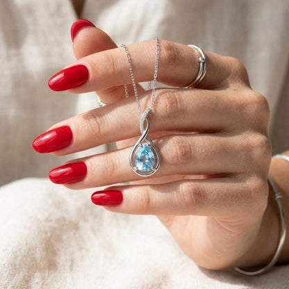 Aquamarine Infinity Necklace -March Birthstone Pendant - Gift For Her