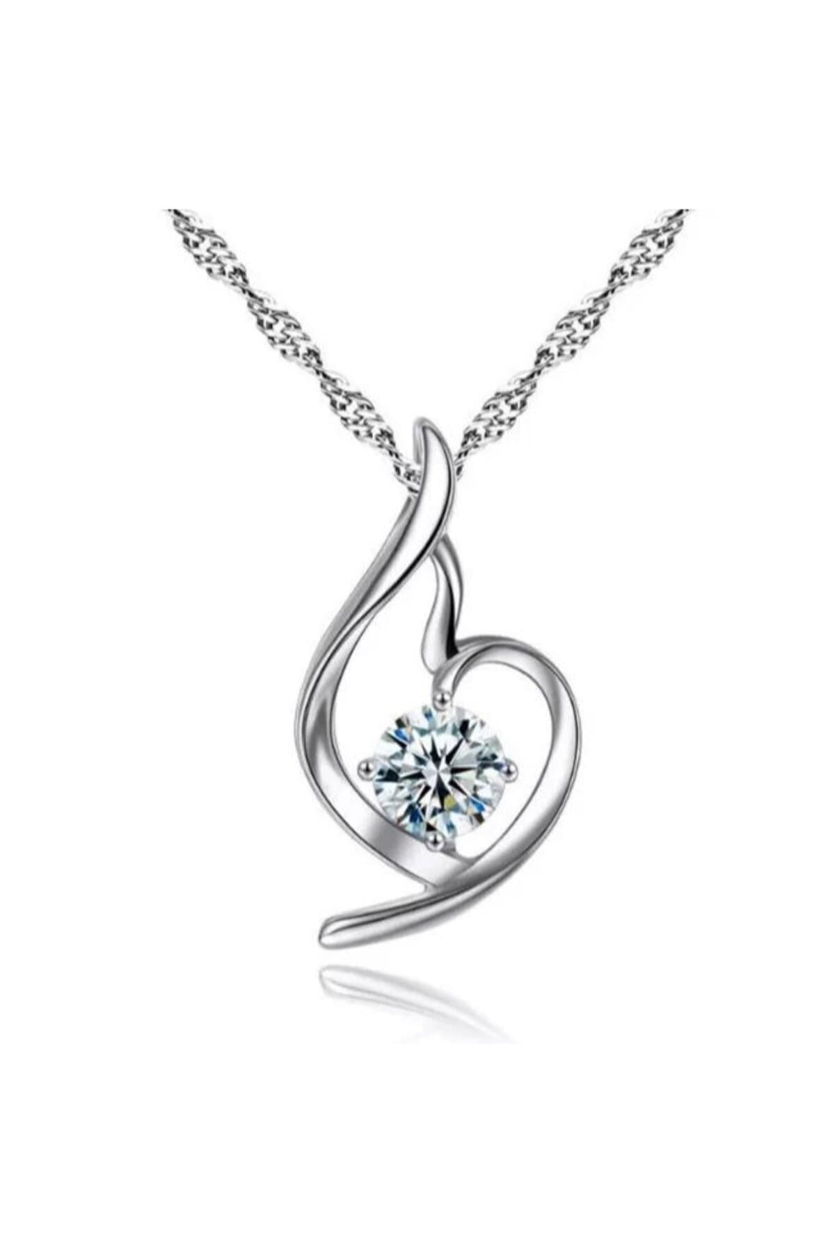 Dainty Sterling Silver Angel Heart Zircon Pendant Necklace