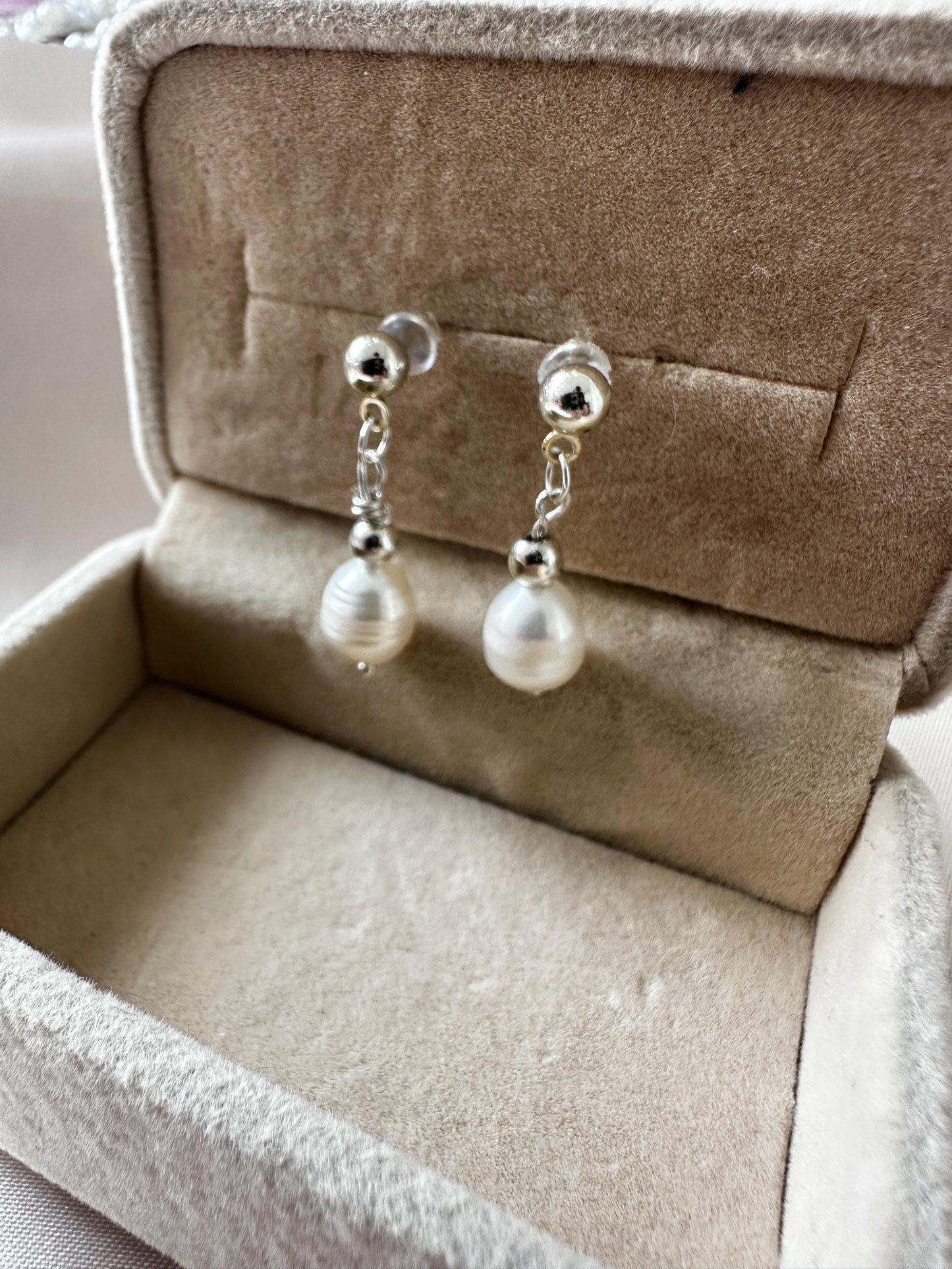 Handmade Pearl Dangle Earrings: Gold Hoops