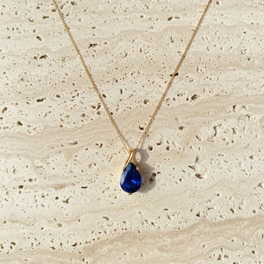 Gold Vermeil Sapphire Teardrop Necklace - September Birthstone Pendant - Dainty Jewelry Gift for Her-