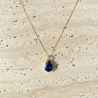 Gold Vermeil Sapphire Teardrop Necklace - September Birthstone Pendant - Dainty Jewelry Gift for Her-