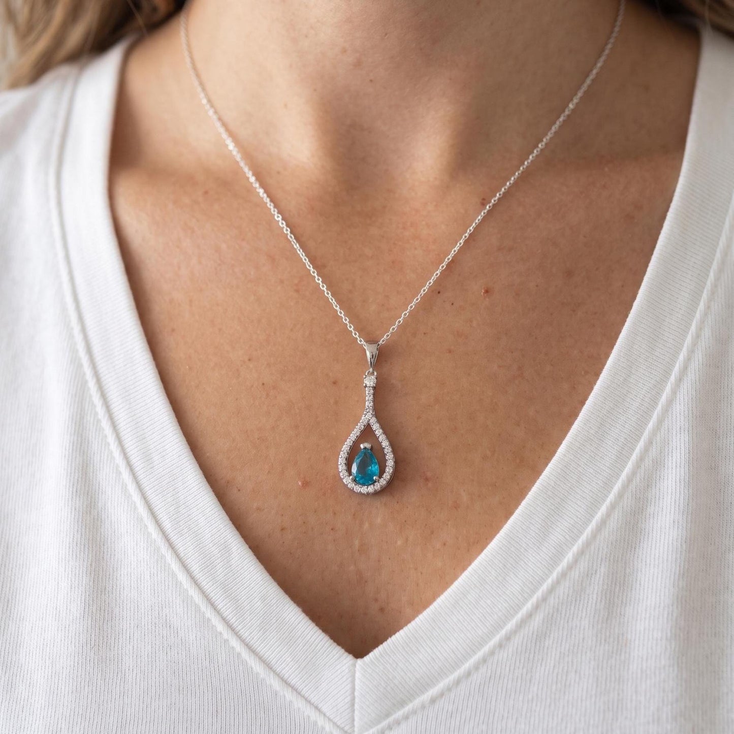 Aquamarine Sterling Silver Necklace-March Birthstone Pendant