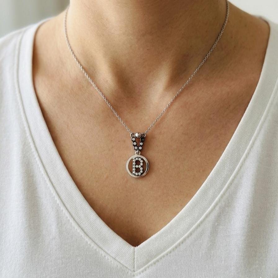 Sterling Silver Custom Initial B Necklace - Name Necklace with Zircon Letters