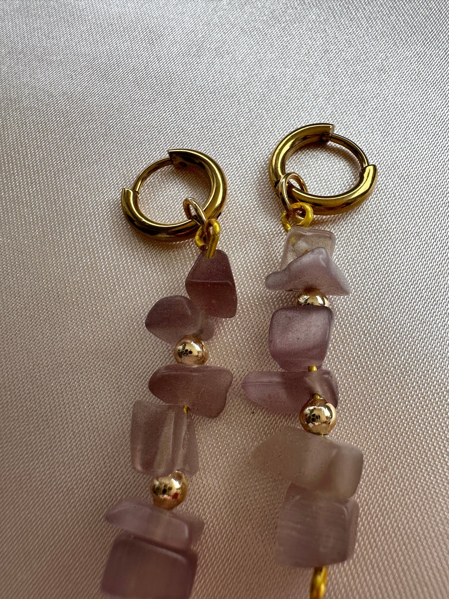 Morganite Gemstone Earrings: Gold Hoops