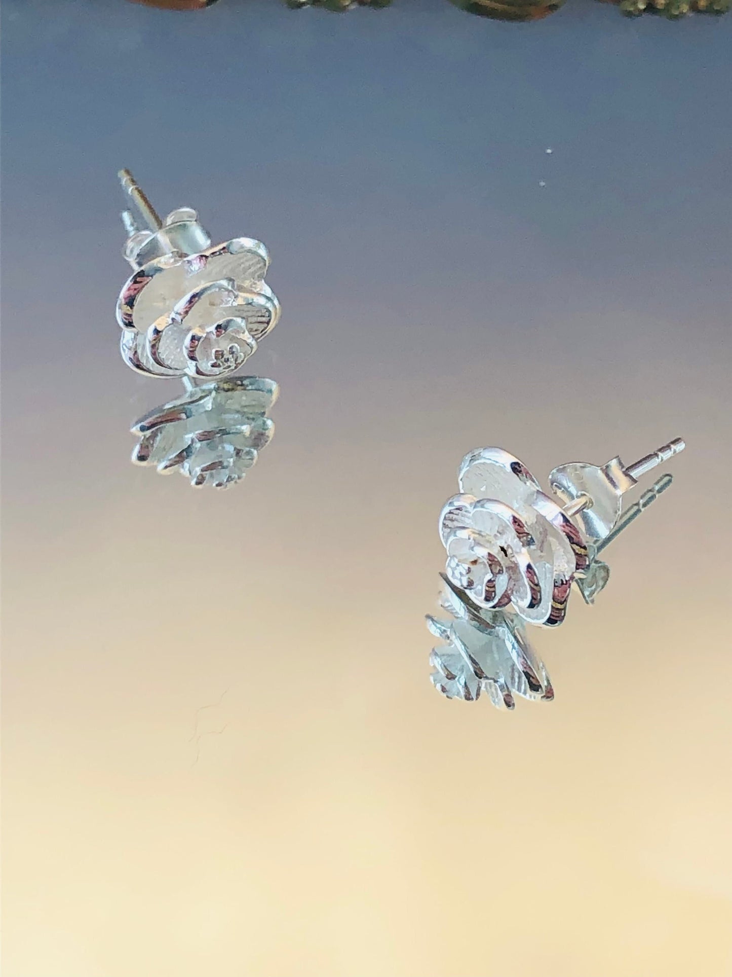 Dainty Sterling Silver Rose Earrings: Floral Blossom Jewelry