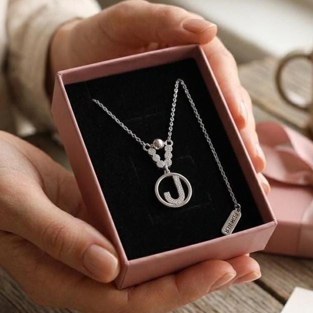 Custom Sterling Silver J Initial Necklace with Zircon Accent -Elegant Personalized Jewelry-