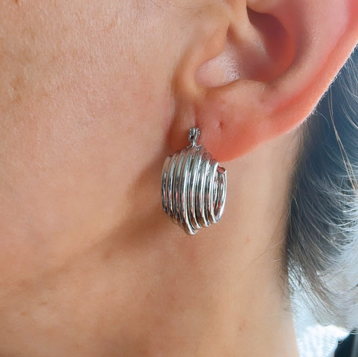 Silver Thick Hoop Earrings: Upcycled Brass, 2.5cm