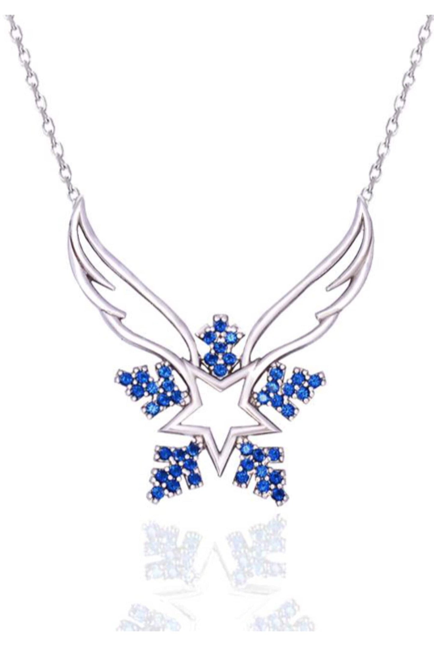 Sapphire Angel Wings Snowflake Necklace - Sterling Silver September Birthstone