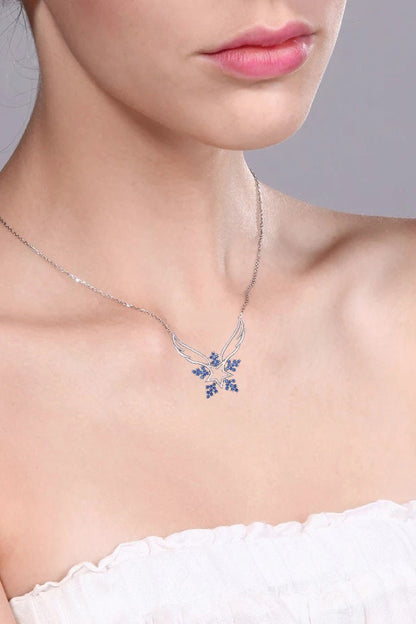Sapphire Angel Wings Snowflake Necklace - Sterling Silver September Birthstone