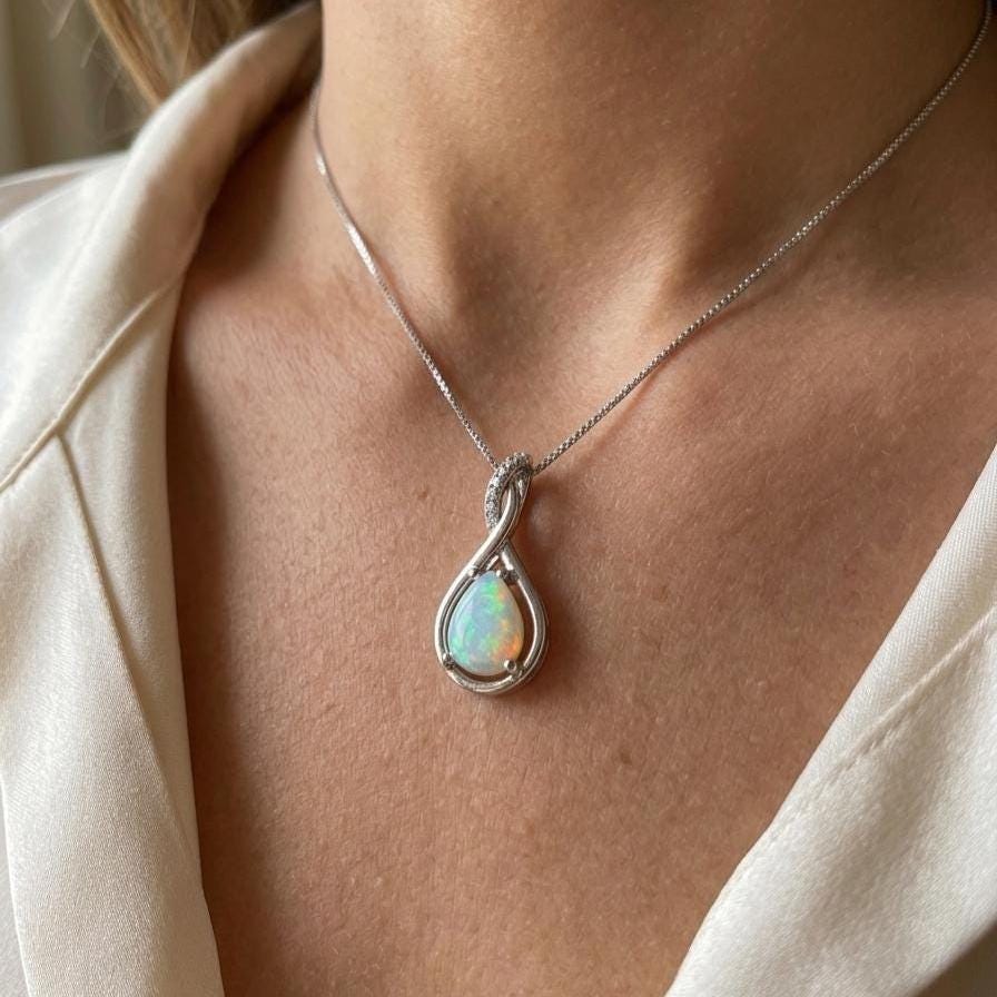 Opal Infinity Necklace - October Birthstone Pendant - Gift For Her