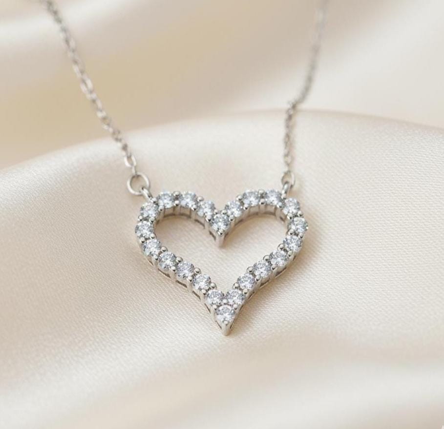 Dainty Sterling Silver Heart Necklace with Sparkling Zircon