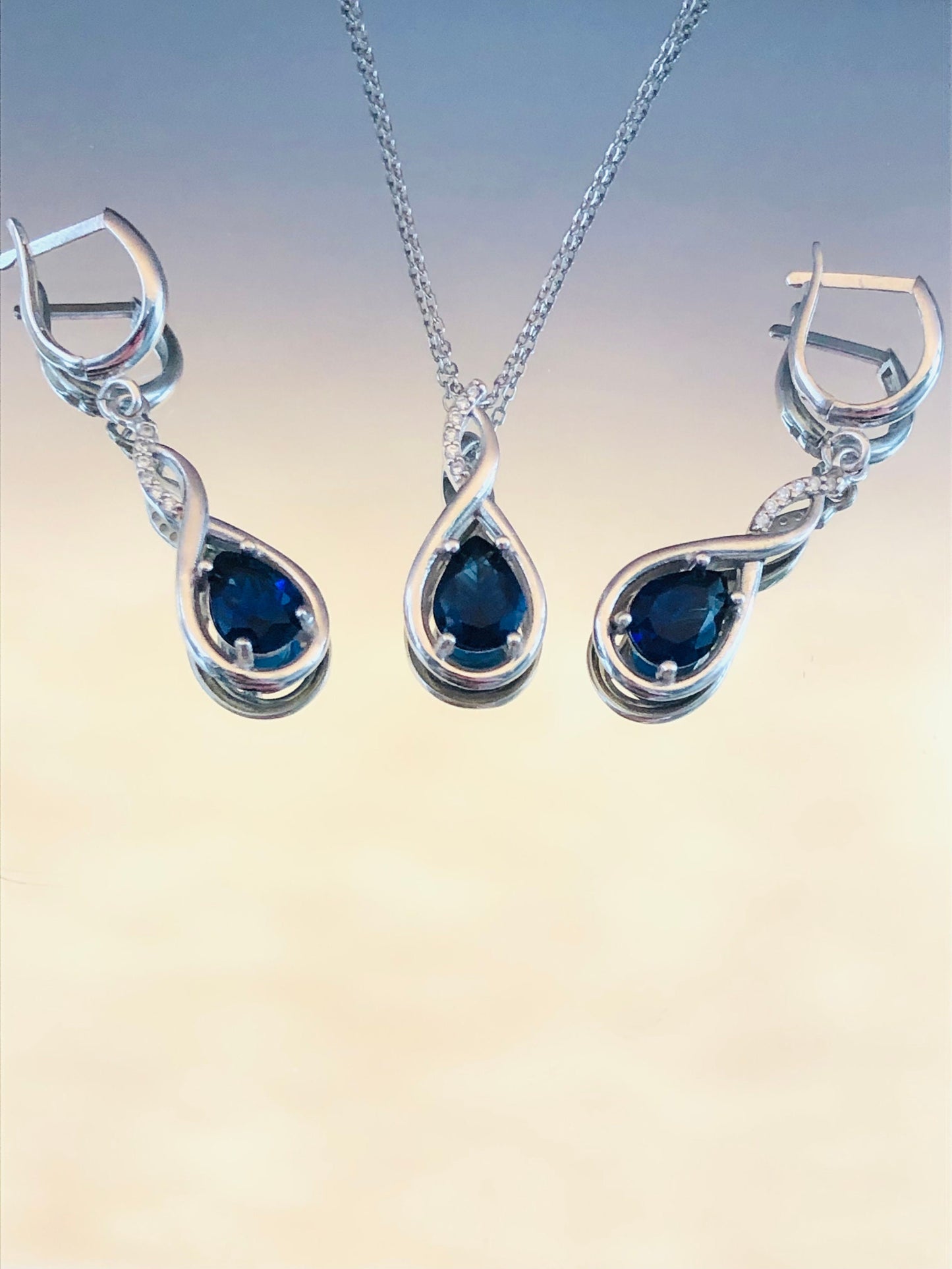 Royal Blue Sapphire Infinity Necklace -September Birthstone Pendant-925 Sterling Silver