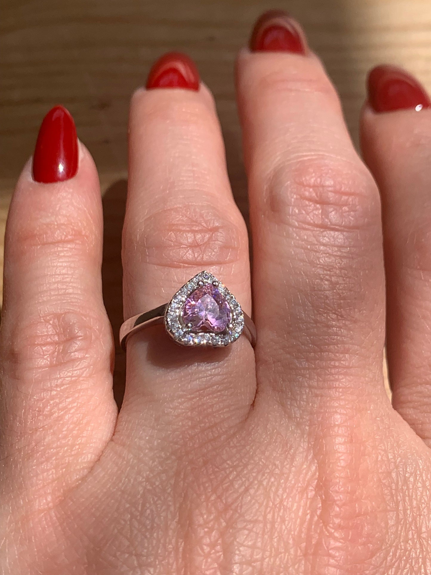 Pink Tourmaline Heart Ring - Adjustable Sterling Silver Promise Ring - Perfect Gift for Her