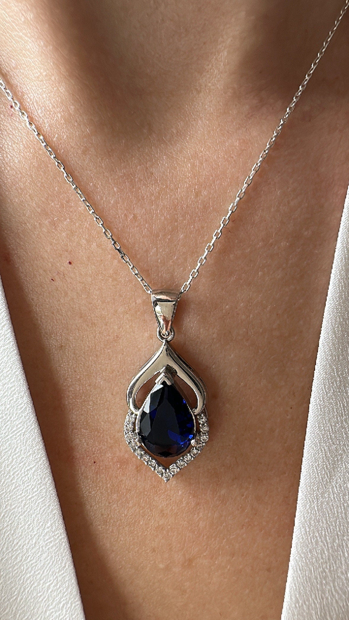 Royal Blue Sapphire Pendant in Sterling Silver - September Birthstone Necklace