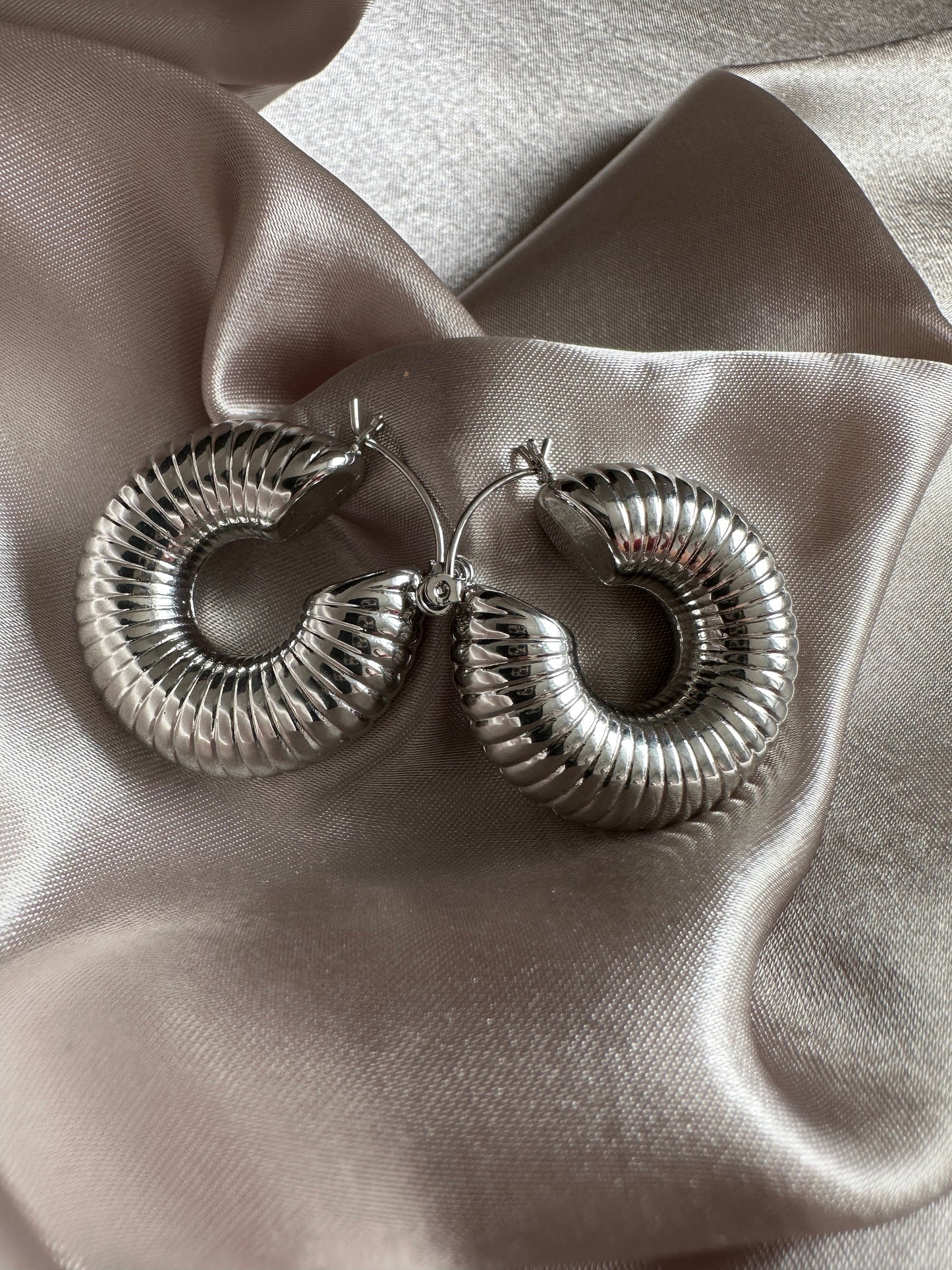Silver Chiara Thick Hoop Earrings: Upcycled Brass