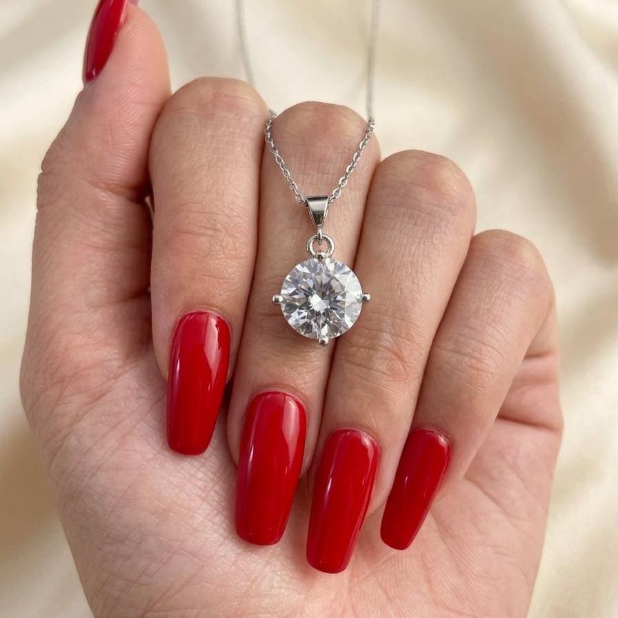 Cubic Zirconia Solitaire Necklace with Matching Sterling Silver Earrings Set