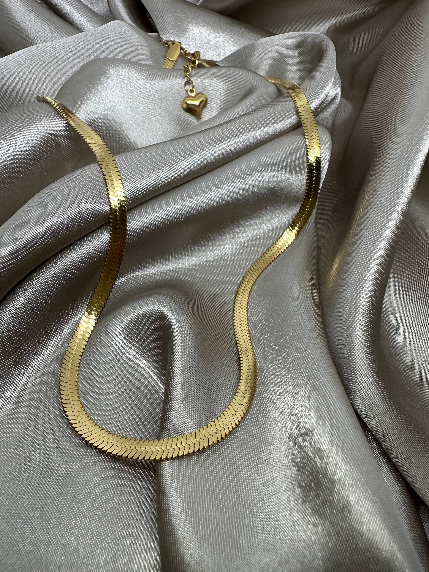 Gold Herringbone Chain: Dainty Snake Charm Necklace