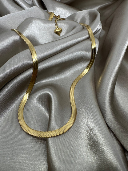 Gold Herringbone Chain: Dainty Snake Charm Necklace