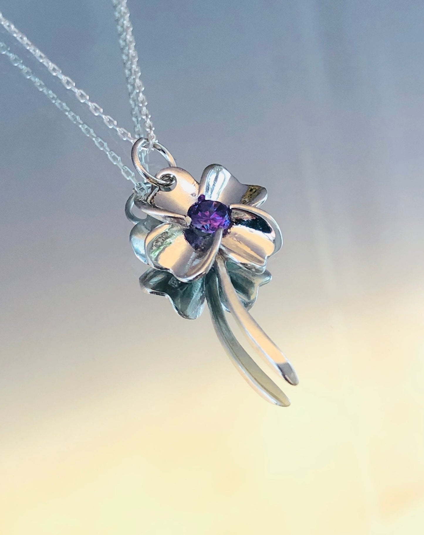 Amethyst Floral Pendant - Sterling Silver Nature Necklace-February Birthstone Jewelry Gift