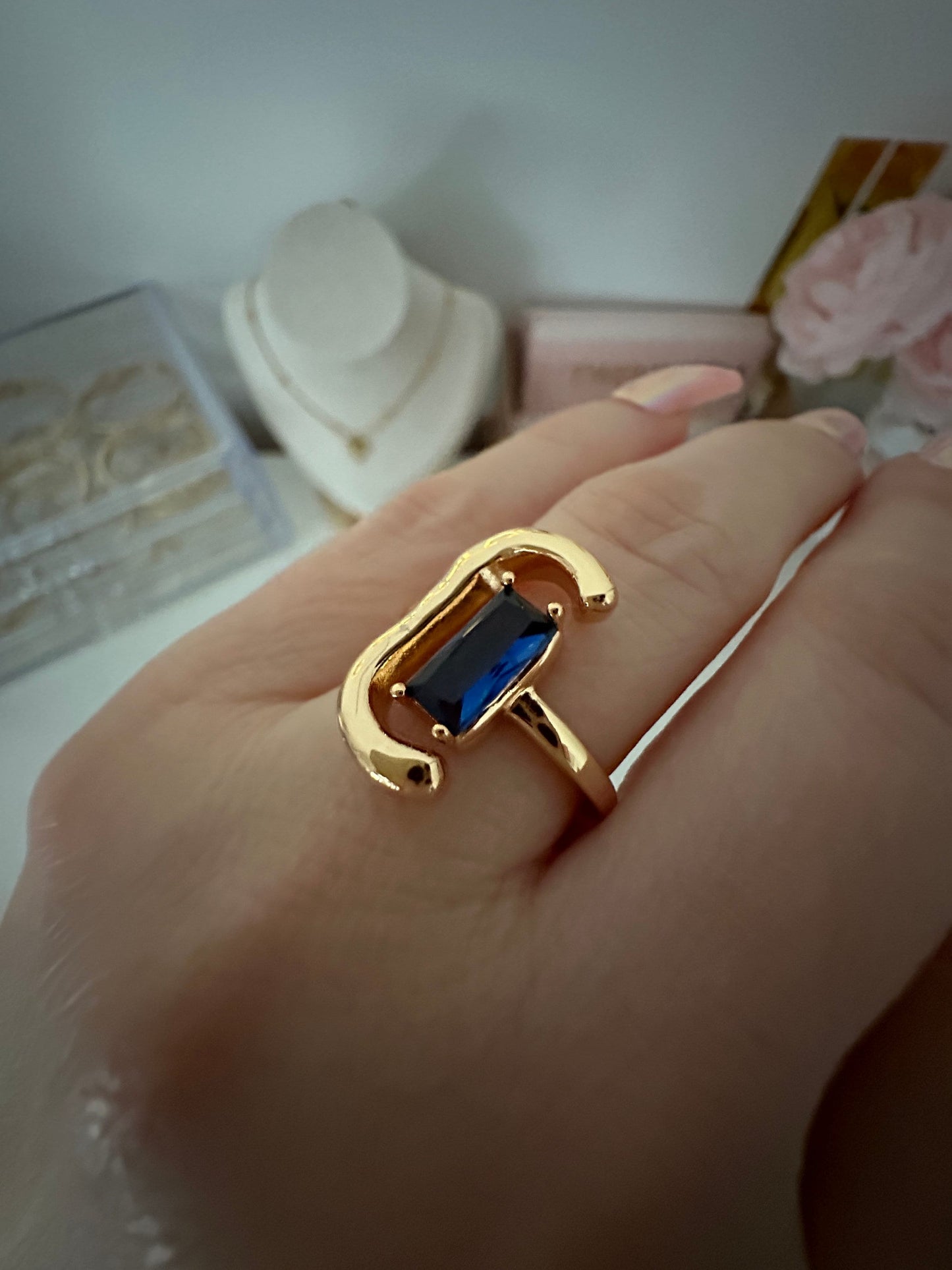 Sapphire Adjustable Gold Ring - Valentine's Day  Gift for Her