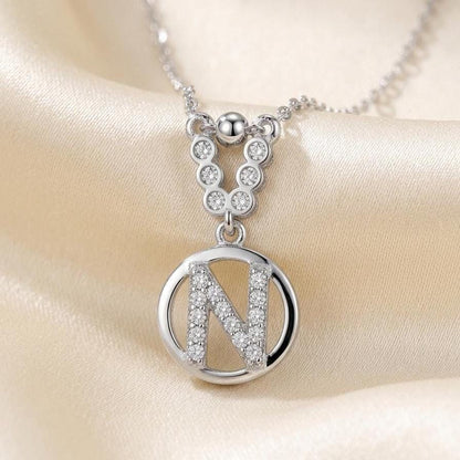 Custom Sterling Silver N Initial Necklace with Zircon Gem - Personalized Letter Jewelry