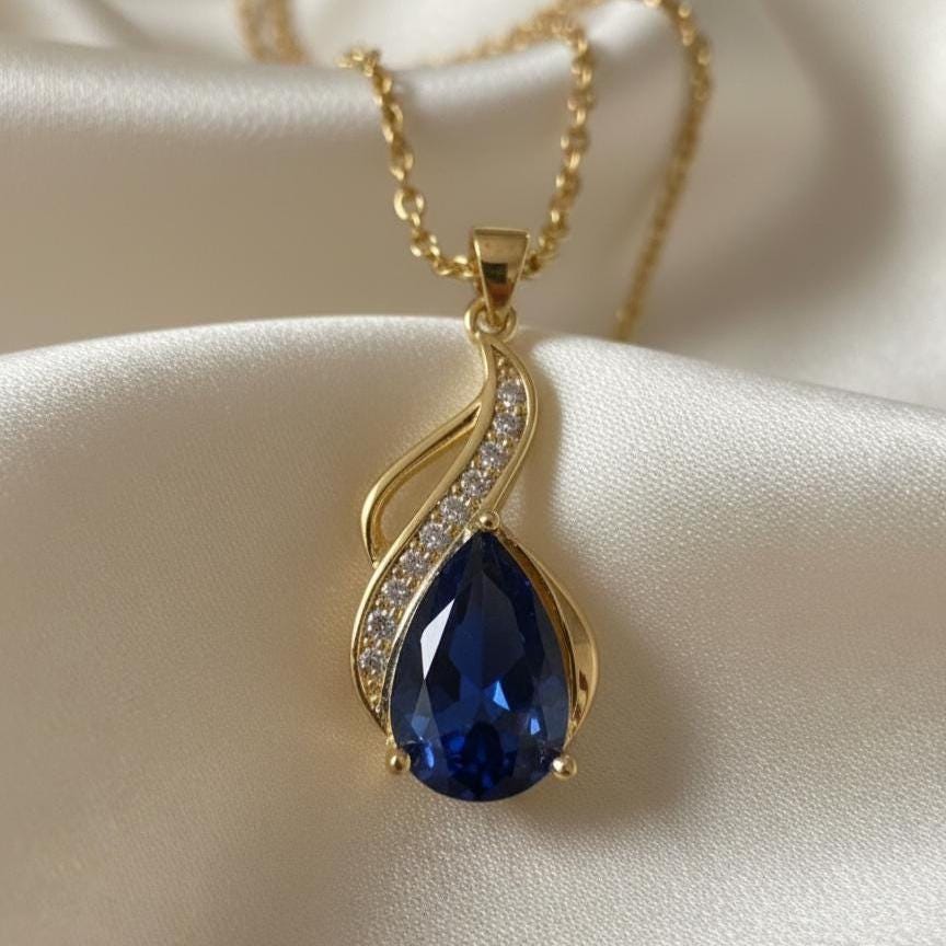 Royal Blue Gold Vermeil Sapphire Pendant - September Birthstone Necklace