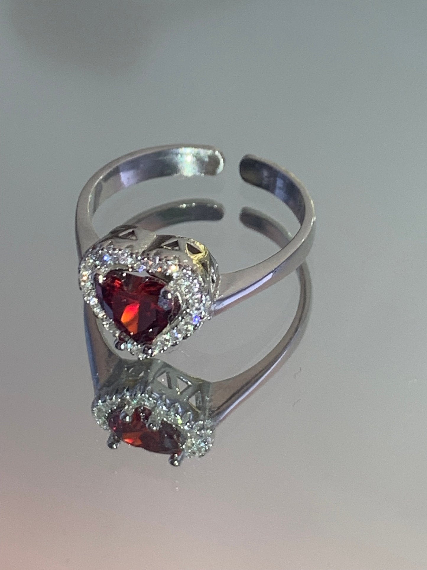 Sterling Silver Garnet Heart Ring - Handmade Adjustable Promise Ring for Christmas