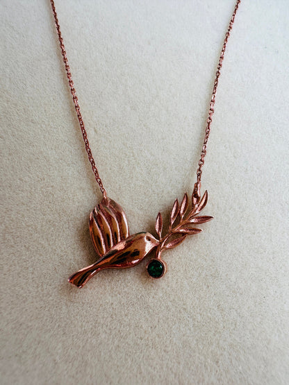 Charming Emerald Bird Necklace in Rose Gold Vermeil Jewelry - Perfect