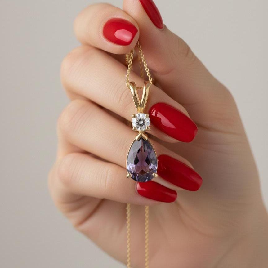 Gold Vermeil Amethyst Necklace - February Birthstone Pendant - Minimalist Jewelry