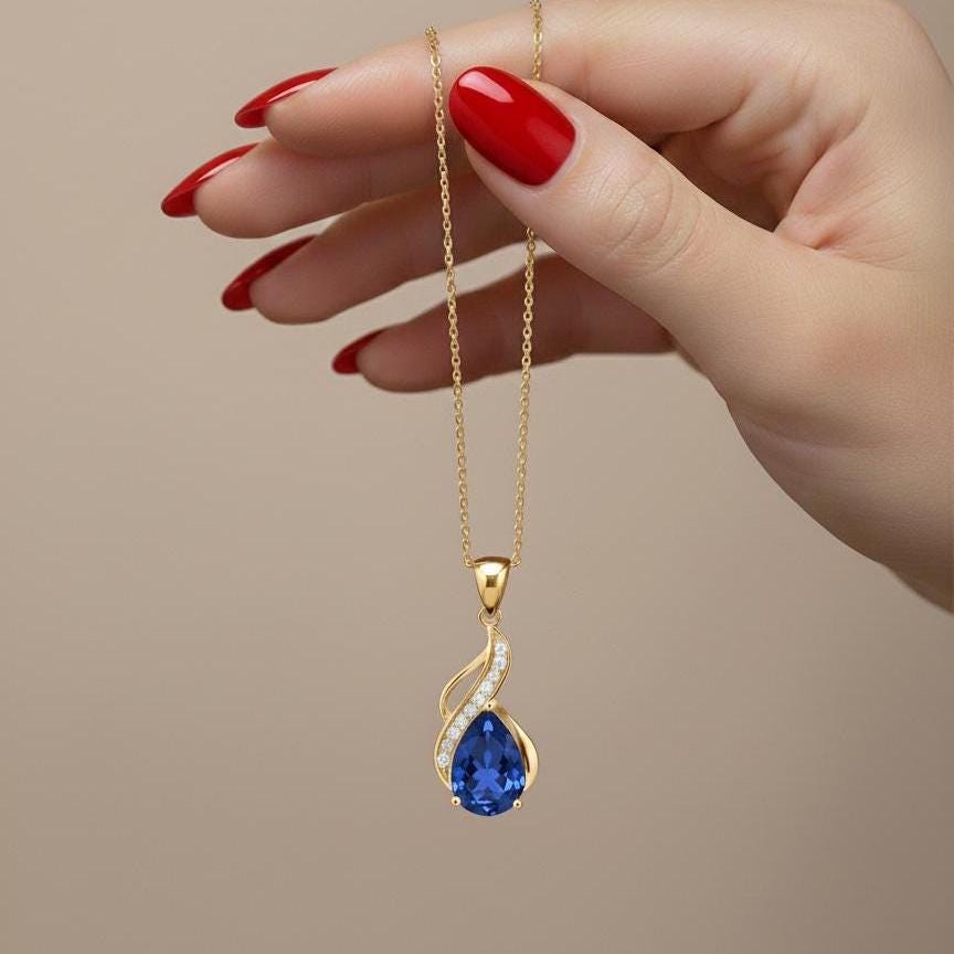 Royal Blue Gold Vermeil Sapphire Pendant - September Birthstone Necklace